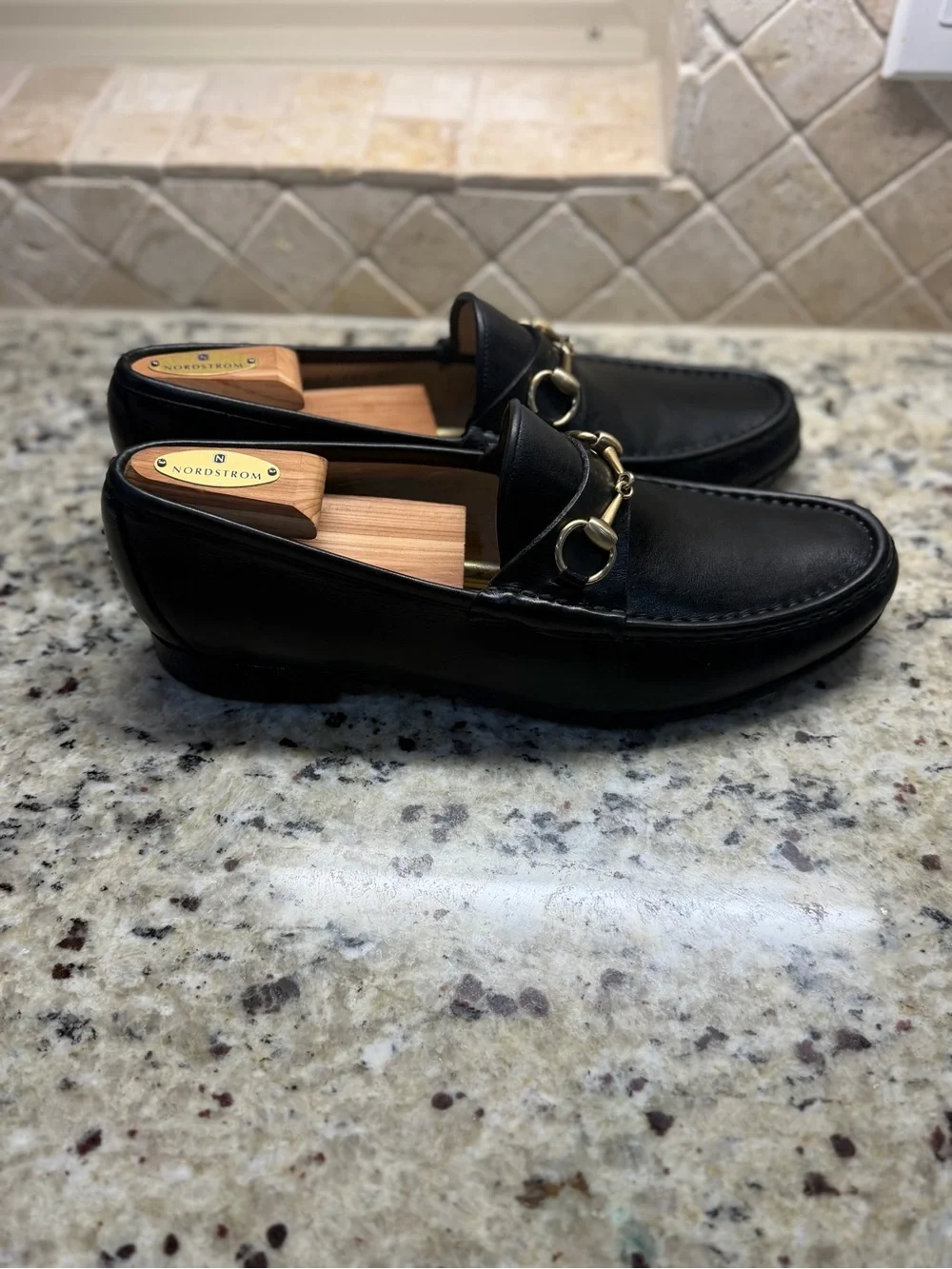 Mens Gucci Black Leather Horse bit Loafers